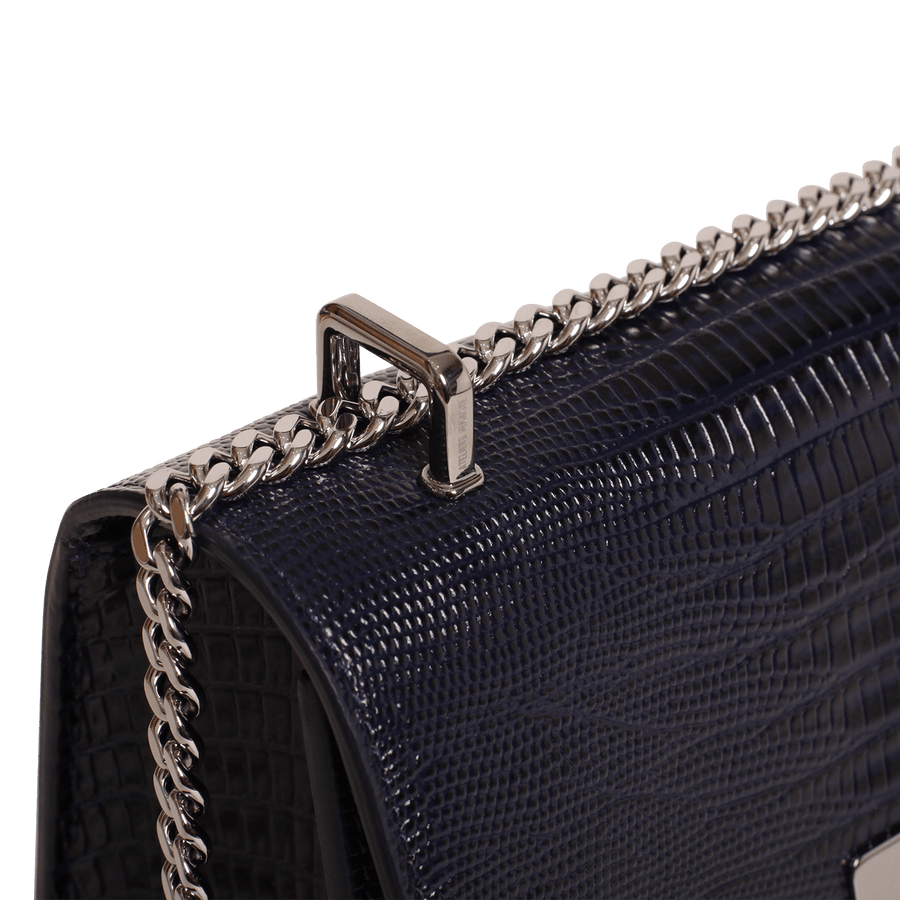 Alma Silver Edition - Cuir Embossé Lézard Bleu Nuit Ateliers Auguste