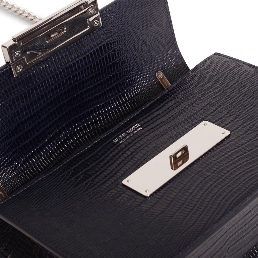 Alma Silver Edition - Cuir Embossé Lézard Bleu Nuit Ateliers Auguste