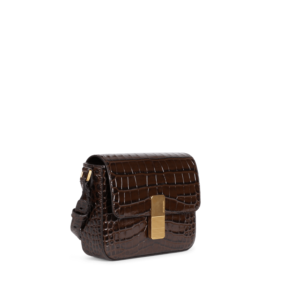 Mini Monceau Gold Edition - Cuir Embossé Croco Chocolat Ateliers Auguste