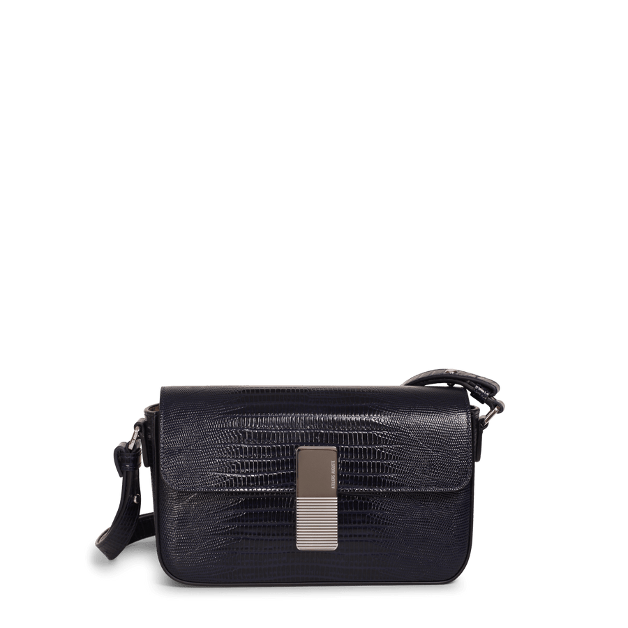 Monceau Baguette Silver Edition - Cuir Embossé Lézard Bleu Nuit Ateliers Auguste