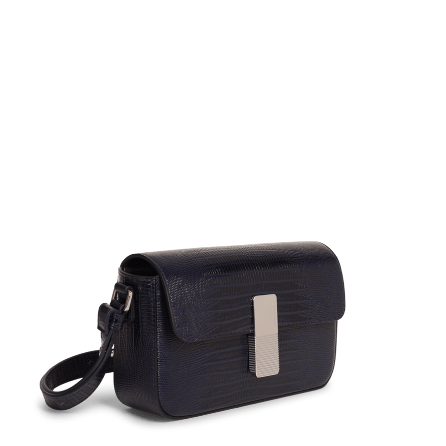Monceau Baguette Silver Edition - Cuir Embossé Lézard Bleu Nuit Ateliers Auguste
